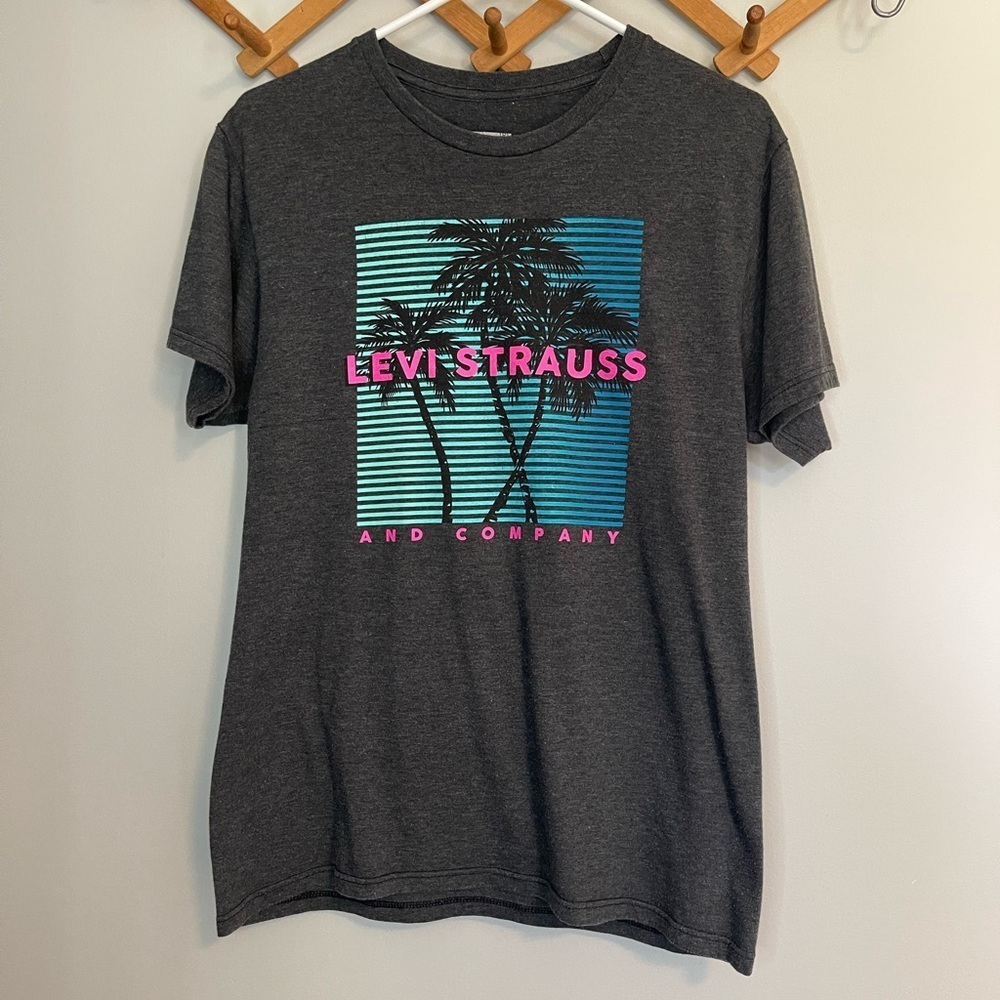 Levi's Gray Graphic crewneck T-Shirt for Men size medium palm tree neon surf